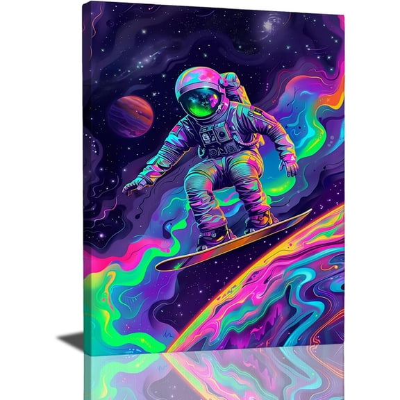 VELVET Astronaut Decor Wall Art Spaceman Wall Decor Astronaut Poster Spaceman Pictures for Wall Galaxy Canvas Print Painting Artwork for Bathroom Bedroom Living Room 8x10inch Framed