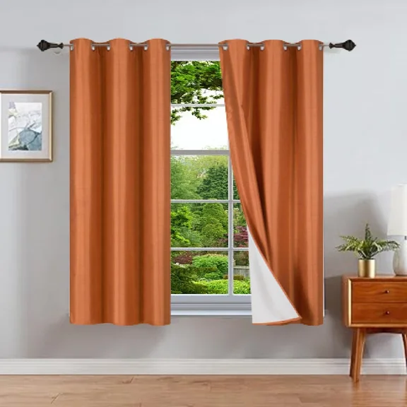 Gorgeous Home Linen Brick Rust Foam Backing 2pc Blackout Panel Window Grommet Curatin Drape 35" Width X 63" Length Each pc