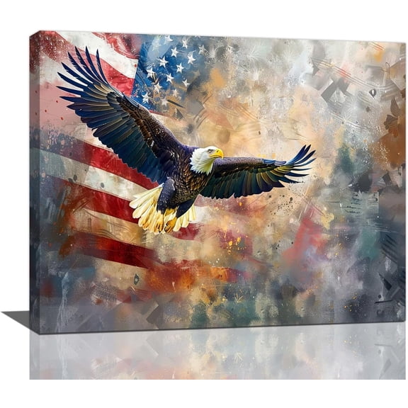 VELVET Bald Eagle Canvas Wall Art Eagle Pictures American Flag Painting Wall Decor Modern Artwork Prints Home Decoration for Bathroom Bedroom Living Room Office 14x11inch Framed