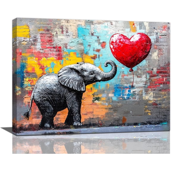 VELVET Banksy Elephant Wall Art Elephant Pictures Street Graffiti Canvas Wall Decor Painting Pop Home Modern Artwork Decorations for Living Room Bedroom Bathroom Office 20x16inch Framed
