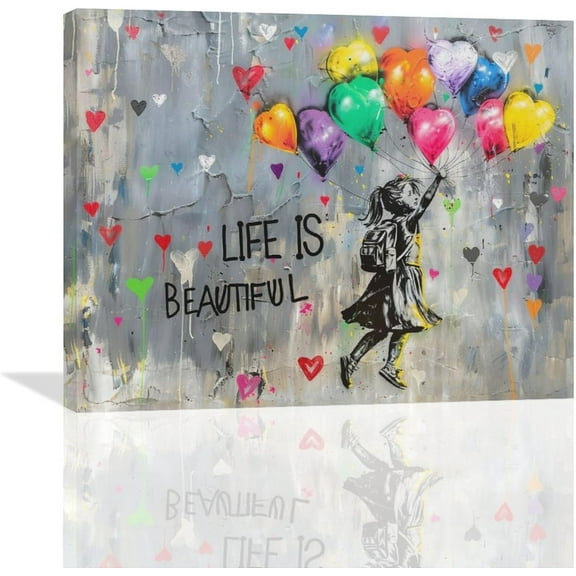 VELVET Banksy Girl Canvas Wall Art Graffiti Pictures Wall Decor Pop Street Print Painting Artwork Modern Home Decorations for Bathroom Bedroom Living Room Office School Girls Room 16x12inch Framed