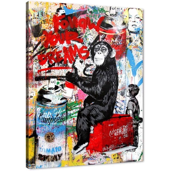 VELVET Banksy Graffiti Wall Art, Follow Your Dreamsspirational Canvas Art Print, Modern Home Decor for Living Room Bedroom Ready to Hang 11x14inch Framed