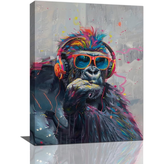 VELVET Banksy Monkey Wall Art Funny Gorilla Pictures Monkey Canvas Wall Decor Gorilla Painting Pop Home Modern Artwork Decorations for Living Room Bedroom Bathroom Office 20x24inch Framed