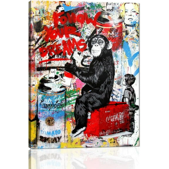 VELVET Banksy Pop Street Graffiti Wall Art, Follow Your Dreamsspirational Posters And Prints, Abstract Color Graffiti Art Canvas Paintings On the Wall Art Picture Home Decor - 11x14inch Framed