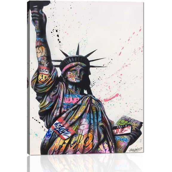 VELVET Banksy Street Graffiti Pop Wall Art, America Statue of Liberty Canvas Picture Art Print, Modern Home Decor for Living Room Bedroom Ready to Hang - 11x14inch Framed