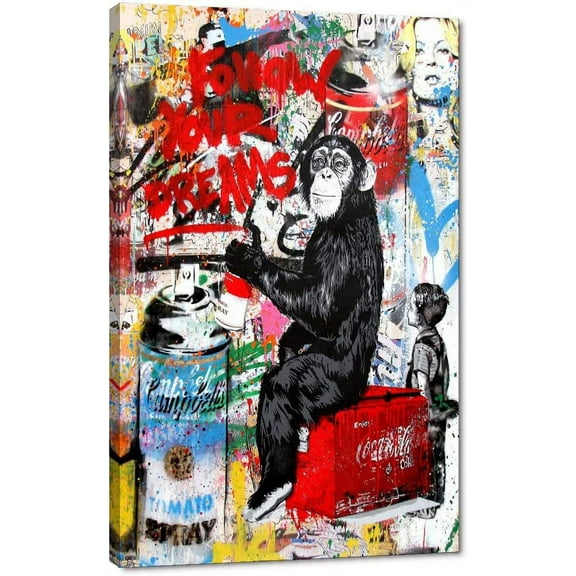 VELVET Banksy Wall Art Canvas, Follow Your Dreams Picture, Graffiti Poster and Print Modern Pop Street Graffiti Home Decorations Ready to Hang 11x14inch Framed