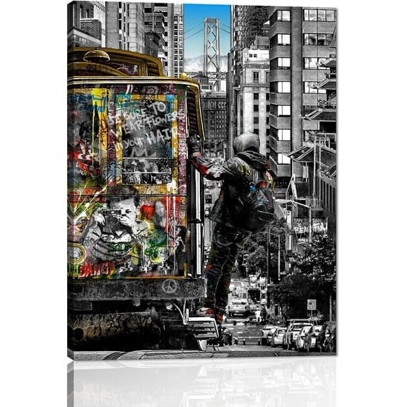 VELVET Banksy Wall Art Paintings, Street Landscape of London City Canvas Paintings, Graffiti Pop Art Posters And Prints for Home Decor Ready to Hang - 11x14inch Framed