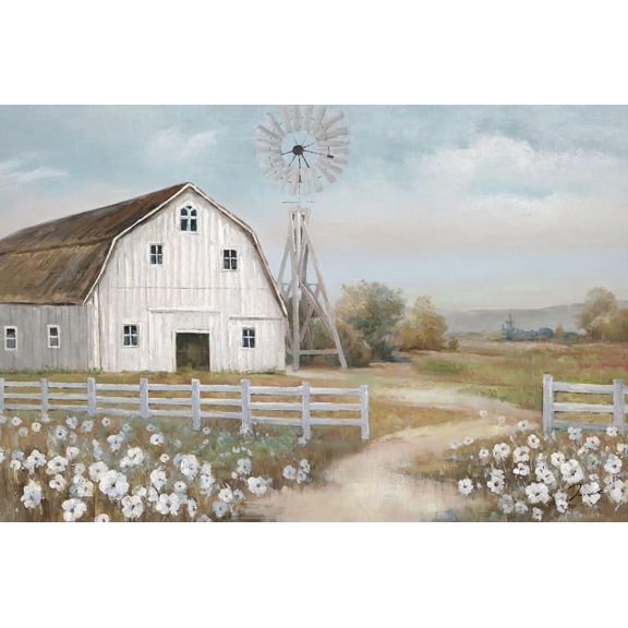 VELVET Barn Painting Barn and Flowers Wall Decor Rustic Bedroom Wall Decor Barn Prints Farmhouse Old Barn Wall Art Farmhouse Barn Windmills Art for Bedroom Living Room Ready to Hang 10x8inch Framed
