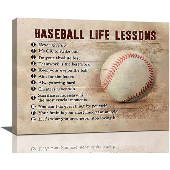 VELVET Baseball Wall Art Baseball Pictures Sports Baseball Life Lesson Gifts for boys kids Baseball Life Lesson Motivational Quotes Canvas Painting ations for Boy's Room Living Room 20x16inch Framed