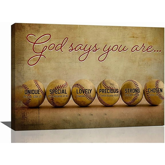 VELVET Baseball Wall Art Rustic God Says You Are Wall Decor Baseball Sports Pictures Canvas Print Painting Artwork Home Decorations for Boys Room Girls Bedroom Living Room 18x12inch Framed