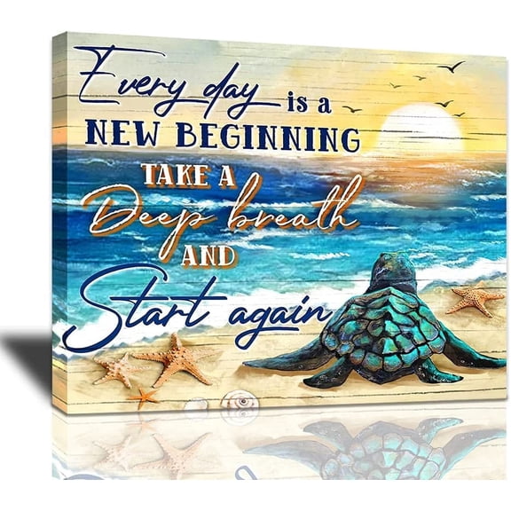 VELVET Bathroom Wall Art Teal Sea Turtle Ocean Coast Scenery Canvas Printspirational Quotes Artwork Nature Blue Beach Landscape Poster Motivational Animal Large Wooden Décor, 24x20inch Framed