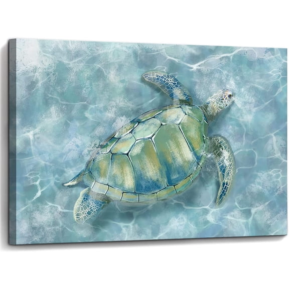 VELVET Bathroom Wall Decor Canvas Wall Art for Bedroom Sea Turtle Pictures Blue Coastal Room Decorations Artwork Green Turtle Wall Decorations 20x16inch Framed