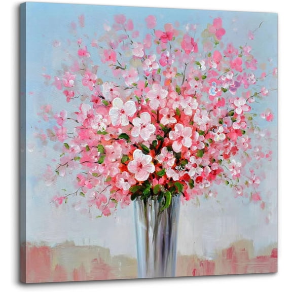 VELVET Bathroom Wall Decor, Pk Flowers Wall Art, Fashion Canvas Pictures Bathroom Wall Art for Bedroom Livg Room Wall Decor Patg Picture Artwork Wood Wall Decor Easy to Hang 10x8inch Framed