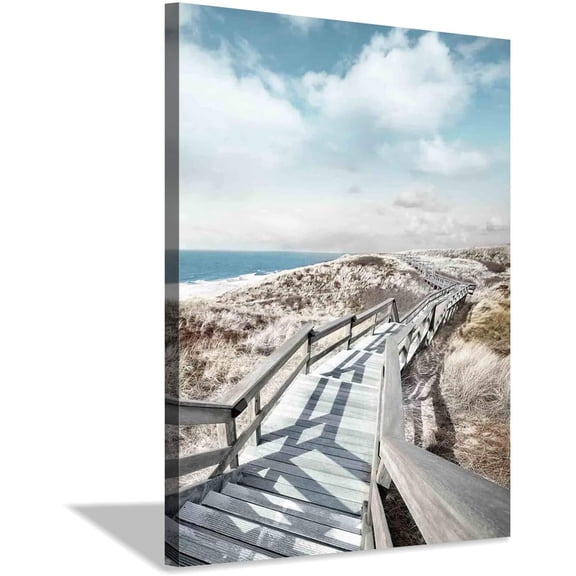 VELVET Beach Pier Canvas Wall Art: Boardwalk Stair Picture Graphic Art Painting for Wall Decor 11x14inch Framed