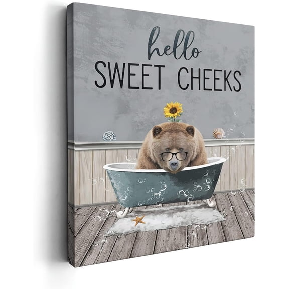 VELVET Bear Bathroom Decor Wall Art Funny Bear Sitting Bathtub Poster Farmhouse Bear Bathroom Picture Print Painting Wall Décor for Bathroom Toilet Artwork 12x16inch Framed
