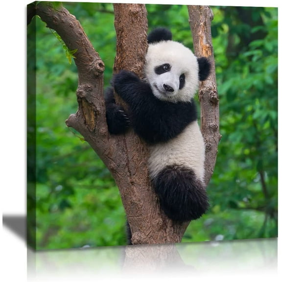 VELVET Black and White Animal Panda Wall Art, Cute Panda Poster Picture Canvas Prints Green Painting Wall Decor for Bedroom Bathroom Nursery Artwork Home Decoration, 12x18inch Framed