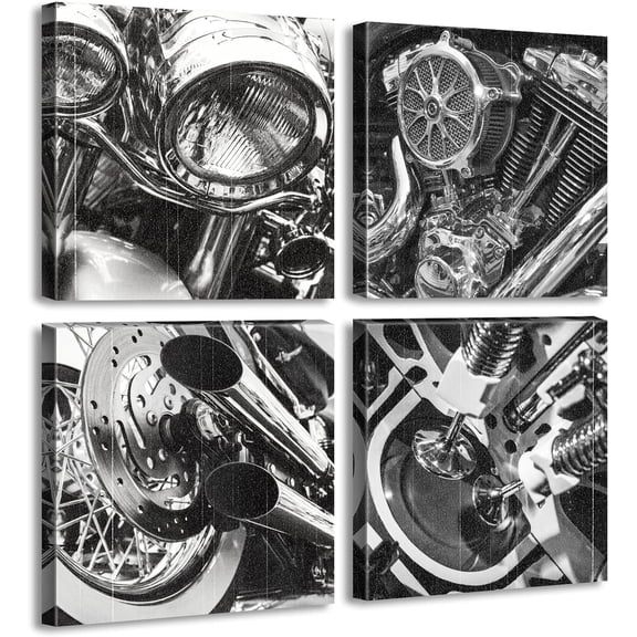 VELVET Black and White Motorcycle Wall Art Vintage Vehicle Pictures Wall Decor Close Up of Motorcycle Canvas Prints Modern Office Artwork Decorations for Mens Boys Room Paintings 10x8inch Unframed