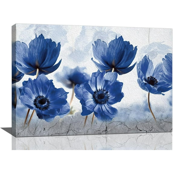 VELVET Blue Flower Wall Art Floral Pictures Wall Decor Large Canvas Prints Horizontal Artwork Paintings Home Office Decorations For Living Room Bedroom 24x20inch Framed