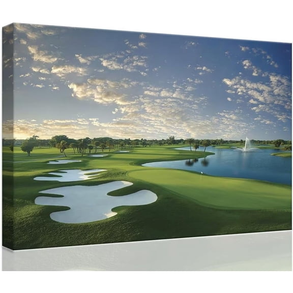 VELVET Blue Monster Golf Course Canvas Wall Art for Livg Room Bedroom Bathroom Home Decorations Patgs Golf Course Picture Poster Artwork Ready to Hang 18x12inch Framed