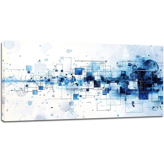 VELVET Blue and White Large Abstract Wall Art for Living Room Geometry Lines Canvas Nature Landscape Pictures Prints OverPainting Artwork Office Home Decor for Bedroom Dining 10x8inch Framed