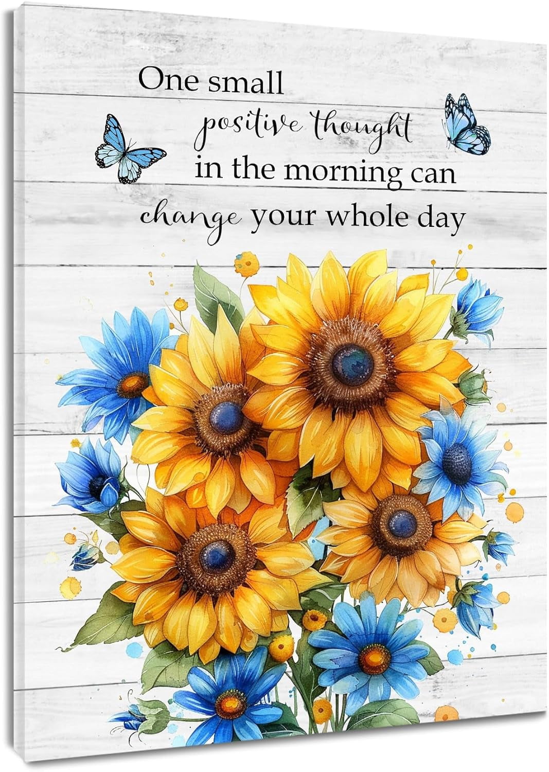 VELVET Blue and Yellow Floral Canvas Wall Art for Living Room Sunflower ...