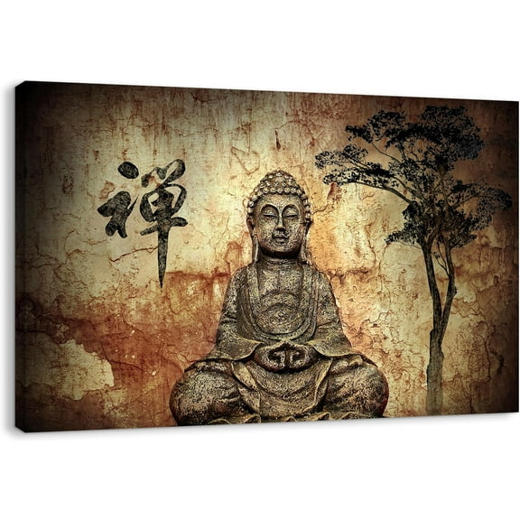 VELVET Buddha Canvas Wall Art for Livg Room Bedroom Home Decoration, Peaceful Buda Statue Picture Prt Patg Decor Giclee Artwork, Gallery Wrapped Gift, ner 24x20inch Framed