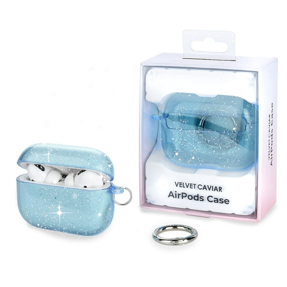 VELVET CAVIAR Cute Blue Stardust Glitter AirPods Pro Case compatible with AirPods Pro 1st / 2nd Generation - Protective Hard Cover with Keychain for Girls & Women