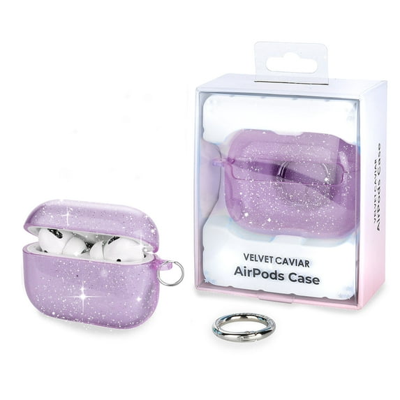 VELVET CAVIAR Cute Lilac Stardust Glitter AirPods Pro Case compatible with AirPods Pro 1st / 2nd Generation - Protective Hard Cover with Keychain for Girls & Women