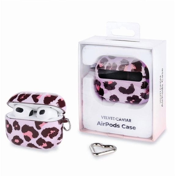 VELVET CAVIAR Cute Purrfect Pink Leopard AirPods 3 Case compatible with AirPods 3rd Generation - Protective Hard Cover with Keychain for Girls & Women