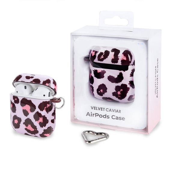 VELVET CAVIAR Cute Purrfect Pink Leopard AirPods Case compatible with AirPods 1st / 2nd Generation - Protective Hard Cover with Keychain for Girls & Women