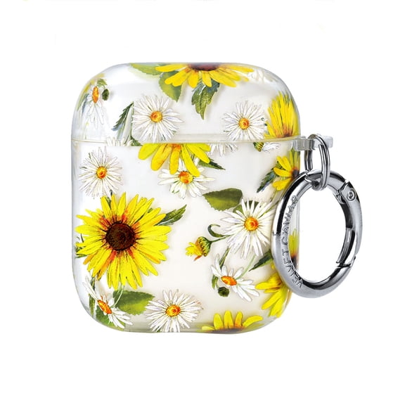VELVET CAVIAR Cute Sunflower Daisy AirPods Case compatible with AirPods 1st / 2nd Generation - Protective Hard Cover with Keychain for Girls & Women