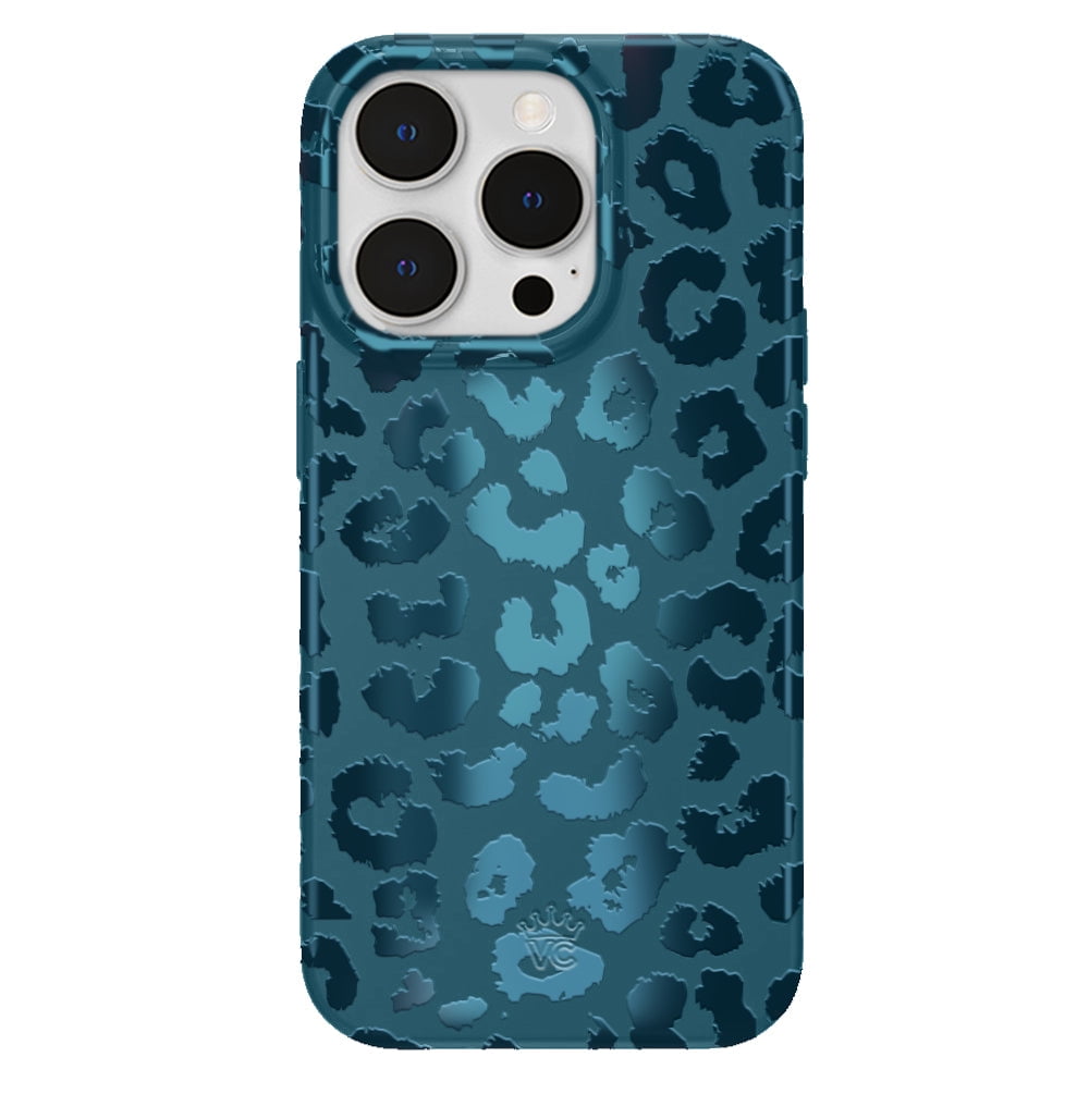VELVET CAVIAR for iPhone 14 Pro Case Compatible with MagSafe - Cute Protective Phone Cases for Women - Metallic Navy Blue Leopard Cheetah Print
