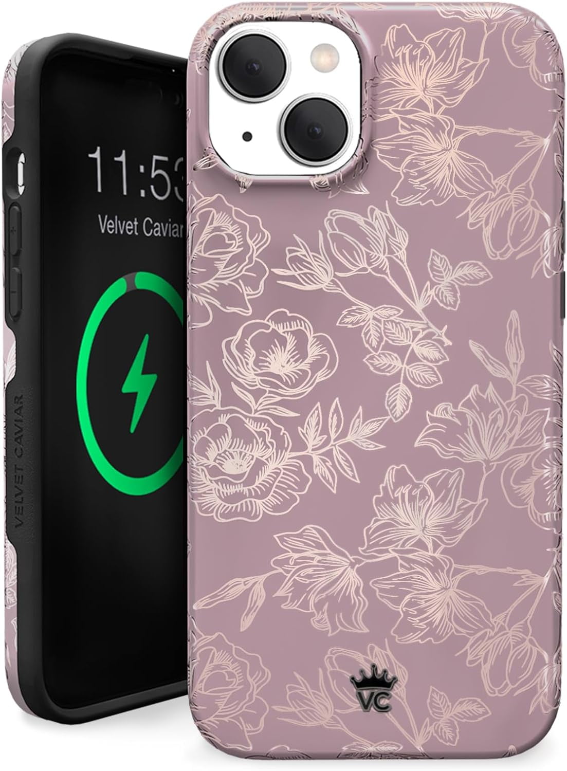 VELVET CAVIAR for iPhone 15 Plus Case Rose Gold Flowers - Compatible with MagSafe - Protective Mauve Purple Case for Women - Dusty Rose Floral