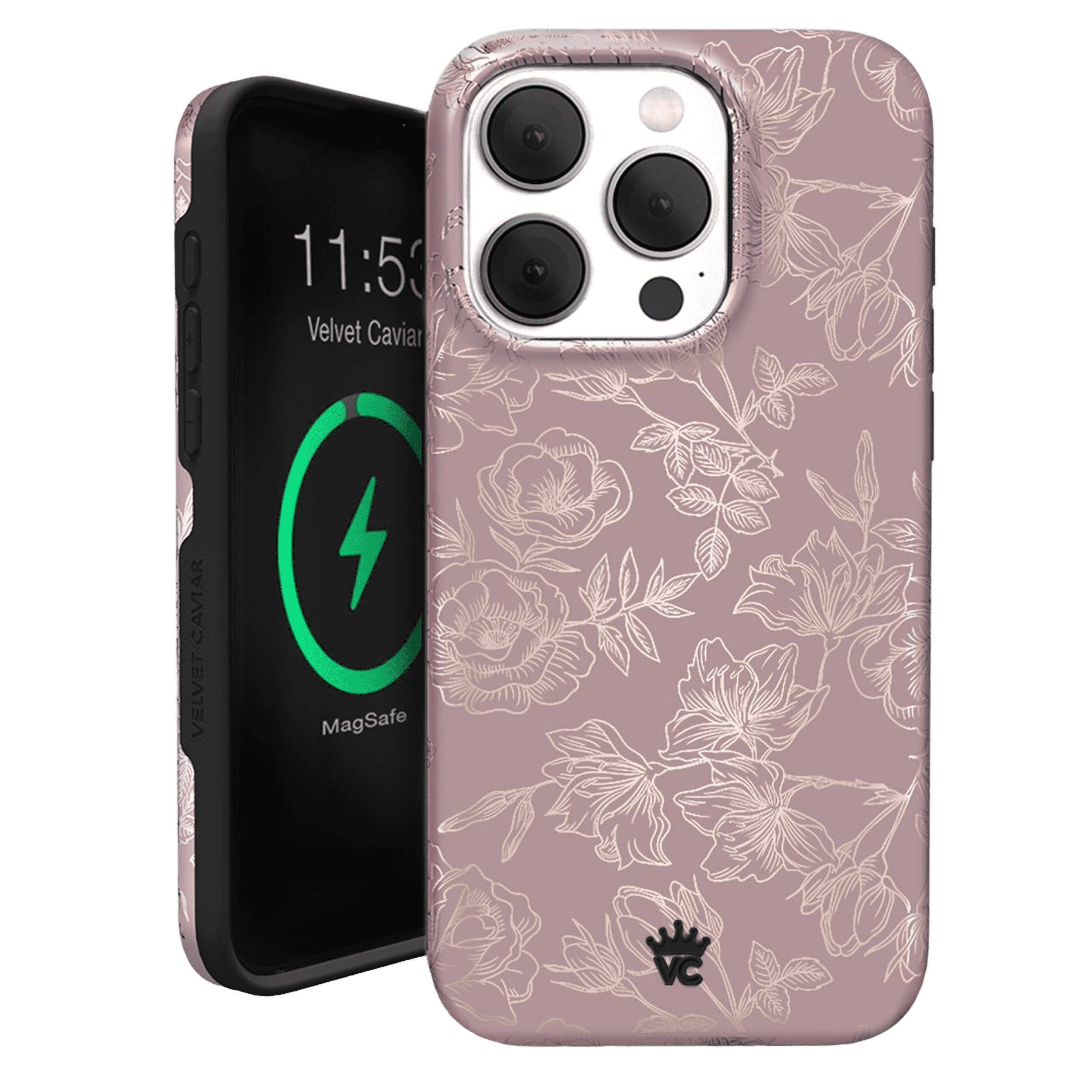 VELVET CAVIAR for iPhone 15 Pro Case Rose Gold Flowers - Compatible with MagSafe - Protective Mauve Purple Case for Women - Dusty Rose Floral