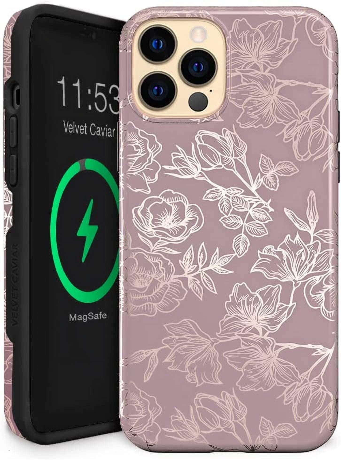 VELVET CAVIAR iPhone 13 Pro Max Case Rose Gold Flowers - Compatible with MagSafe - Protective Mauve Purple Case for Women - Dusty Rose Floral