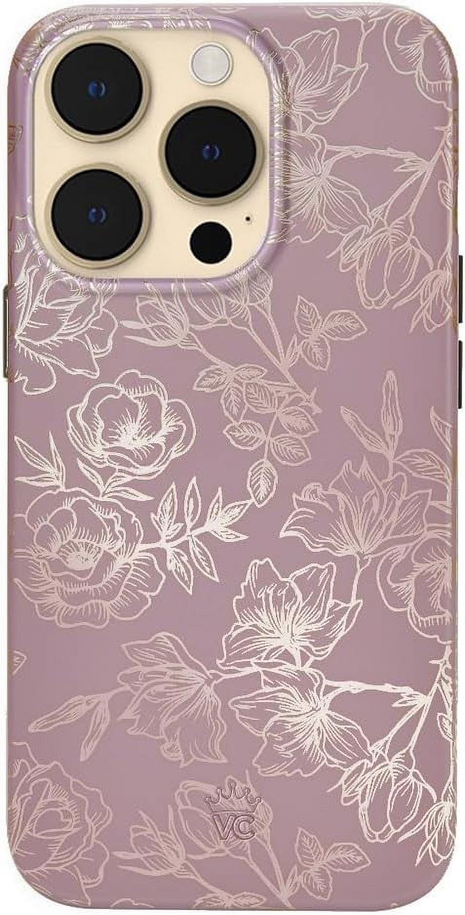 VELVET CAVIAR iPhone 14 Pro Case Rose Gold Flowers - Compatible with MagSafe - Protective Mauve Purple Case for Women - Dusty Rose Floral