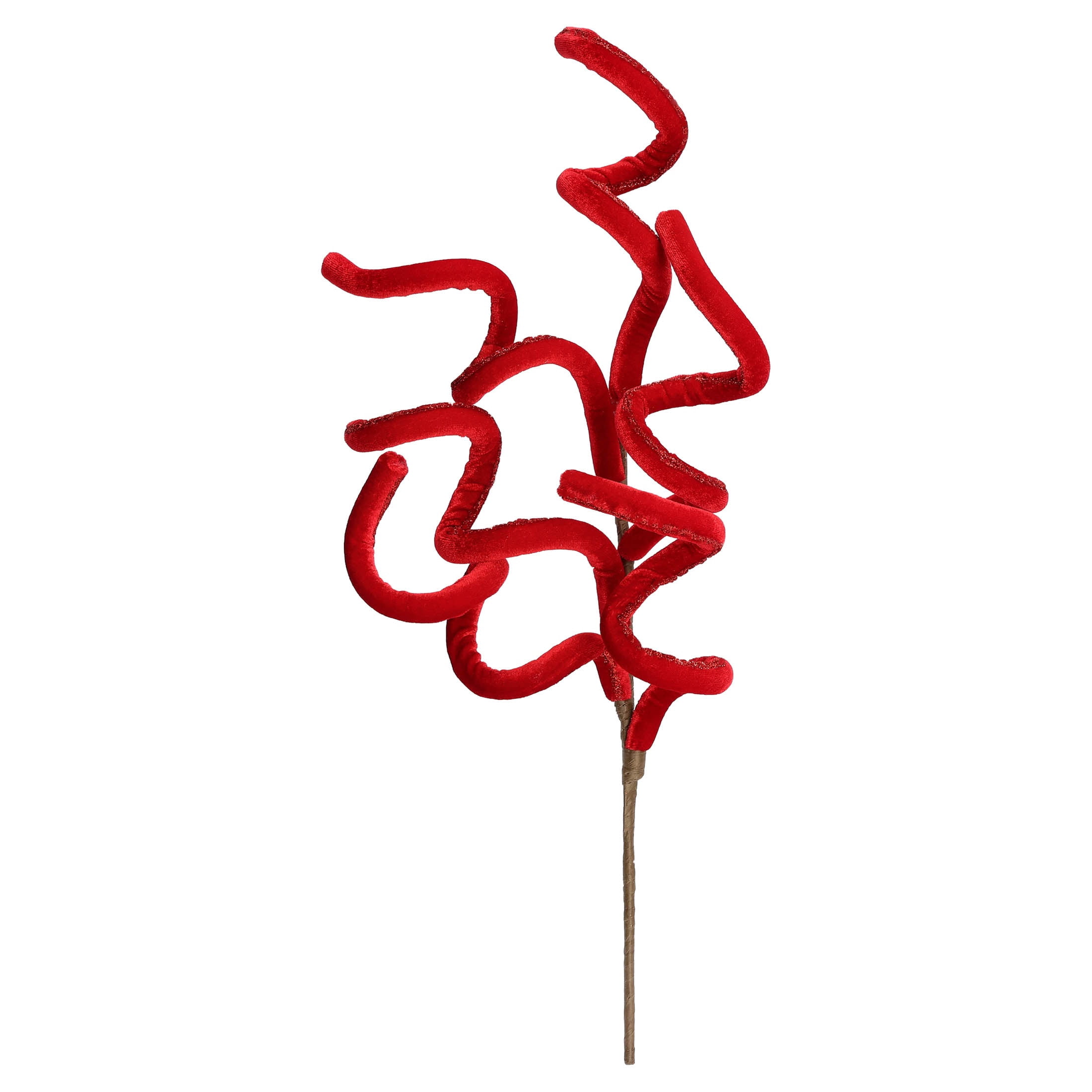Red Velvet Curly Decorative Christmas Pick, 16", by Holiday Time