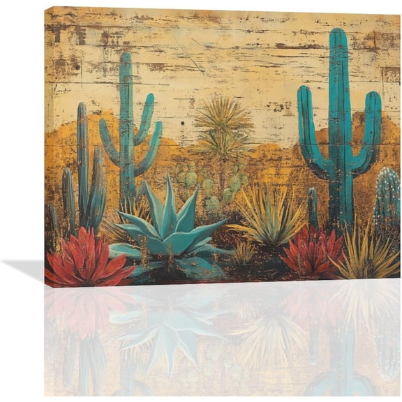 VELVET Cactus Wall Art Tropical Plants Wall Decor Desert Cactus Western Pictures Canvas Print Painting Artwork Home Decorations for Bedroom Living Room Bathroom Kitchen 24x20inch Framed