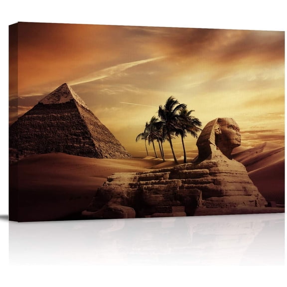 VELVET Canvas Print Wall Art Ancient Egypt Secrets Pyramid Sphinx Wall Decor Modern Artwork Paintings Pictures for Living Room Stretched and Ready to Hang - 20x16inch Framed