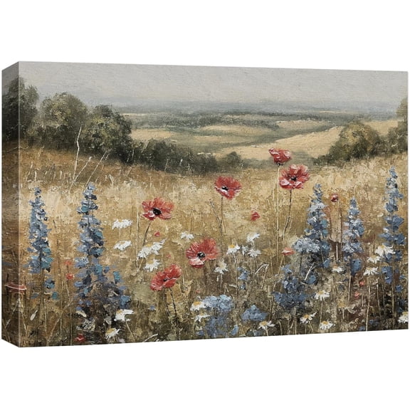 VELVET Canvas Print Wall Art Blue Blossom Horizon Scenic Floral Calming Landscape Nature Wilderness Illustrations Modern Art Landscape Relax/Calm Multicolor for Living Room Office 10x8inch Framed