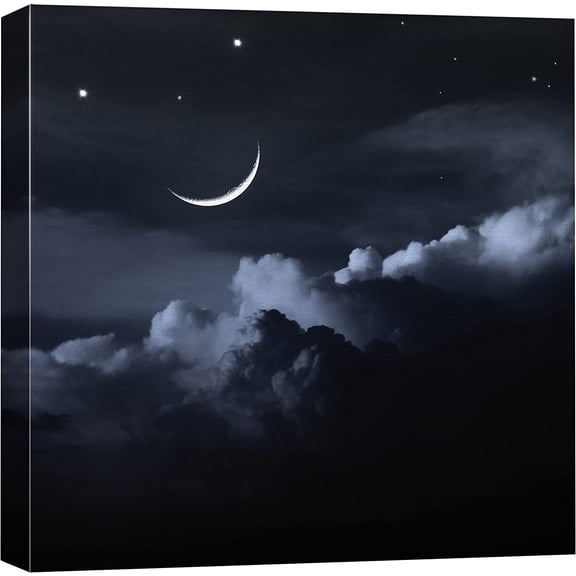 VELVET Canvas Print Wall Art Crescent Moon Over The White Clouds Astronomy & Space Sky Digital Art Modern Art Global Scenic Colorful Multicolor for Living Room, Bedroom, Office 10x8inch Unframed