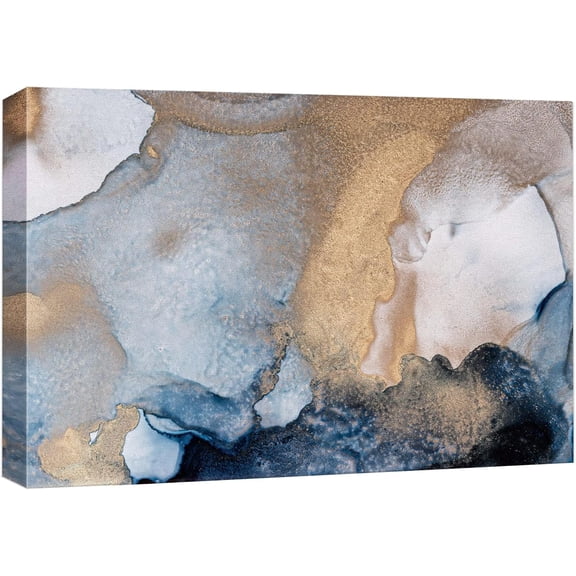 VELVET Canvas Print Wall Art Gold & Blue Watercolor Ink Blot Collage Abstract Shapes Modern Art Bohemian Colorful Multicolor Ultra for Living Room, Bedroom, Office 24x16inch Framed