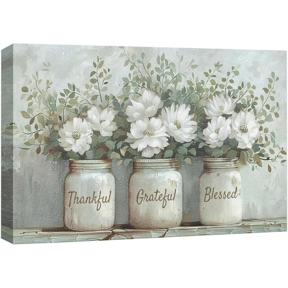 VELVET Canvas Print Wall Art Inspirational Elegance Rustic Mason Jar & Floral Nature Wilderness Illustrations Modern Art Landscape Relax/Calm Multicolor for Living Room Bedroom Office 10x8inch Framed