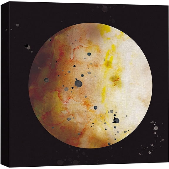 VELVET Canvas Print Wall Art Orange Watercolor Effect Moon in Galaxy Astronomy & Space Sky Digital Art Modern Art Global Scenic Colorful Multicolor for Living Room, Bedroom, Office 10x8inch Framed