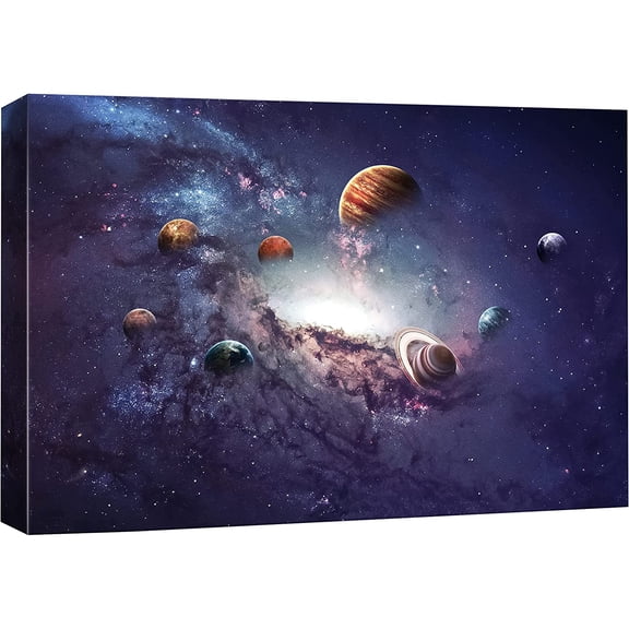 VELVET Canvas Print Wall Art Purple Galaxy Solar System with Planets Astronomy & Space Aurora Digital Art Modern Art Contemporary Scenic Colorful Ultra for Living Room,, Office - 24x16inch Framed
