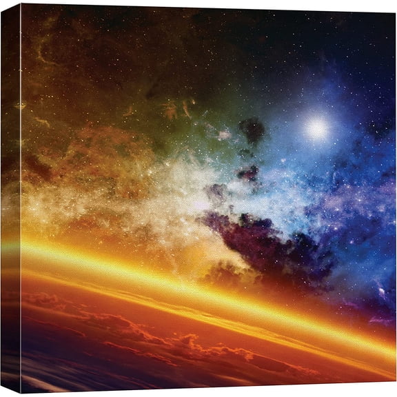 VELVET Canvas Print Wall Art Rainbow Orange Blue & Yellow Shining Galaxy Astronomy & Space Sky Digital Art Modern Art Global Scenic Colorful Multicolor for Living Room Bedroom Office 18x12inch Framed