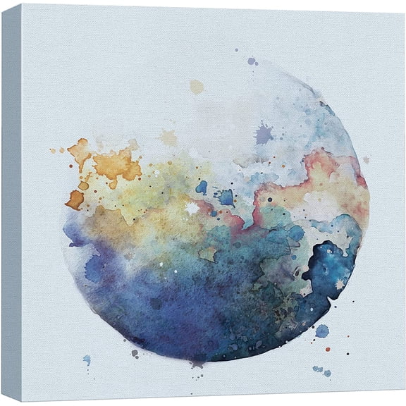 VELVET Canvas Print Wall Art Watercolor Effect Blue & Orange Planet Astronomy & Space Sky Digital Art Modern Art Global Scenic Colorful Multicolor for Living Room, Bedroom, Office 10x8inch Unframed