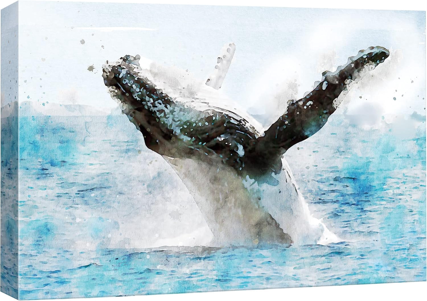 VELVET Canvas Print Wall Art Watercolor Humpback Whale Breaching Ocean ...