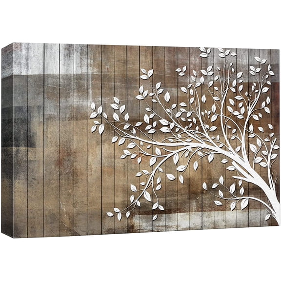 VELVET Canvas Prt Wall Art Black Tree Silhouette & Birds & Gray Grunge Background Nature Wilderness Illustrations Modern Art Rustic Multicolor for Livg Room, Bedroom, Office - 10x8inch Framed