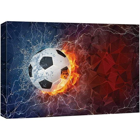 VELVET Canvas Prt Wall Art Blazg Soccer Ball Smashes Glass Sports Athletes Photography Realism Contemporary Scenic Urban Multicolor Ultra for Livg Room, Bedroom, Office - 10x8inch Framed